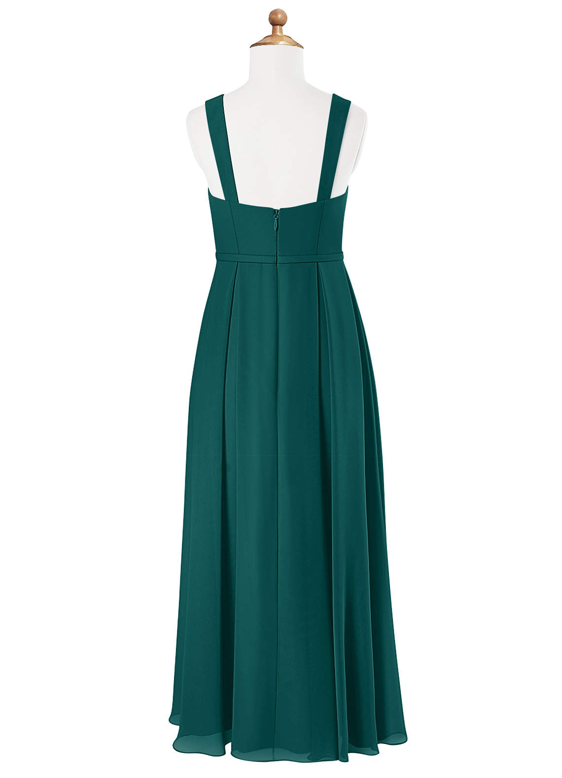 Azazie Simoan Junior Abito A-Line in Chiffon Scollo a Cuore Verde Pavone image4