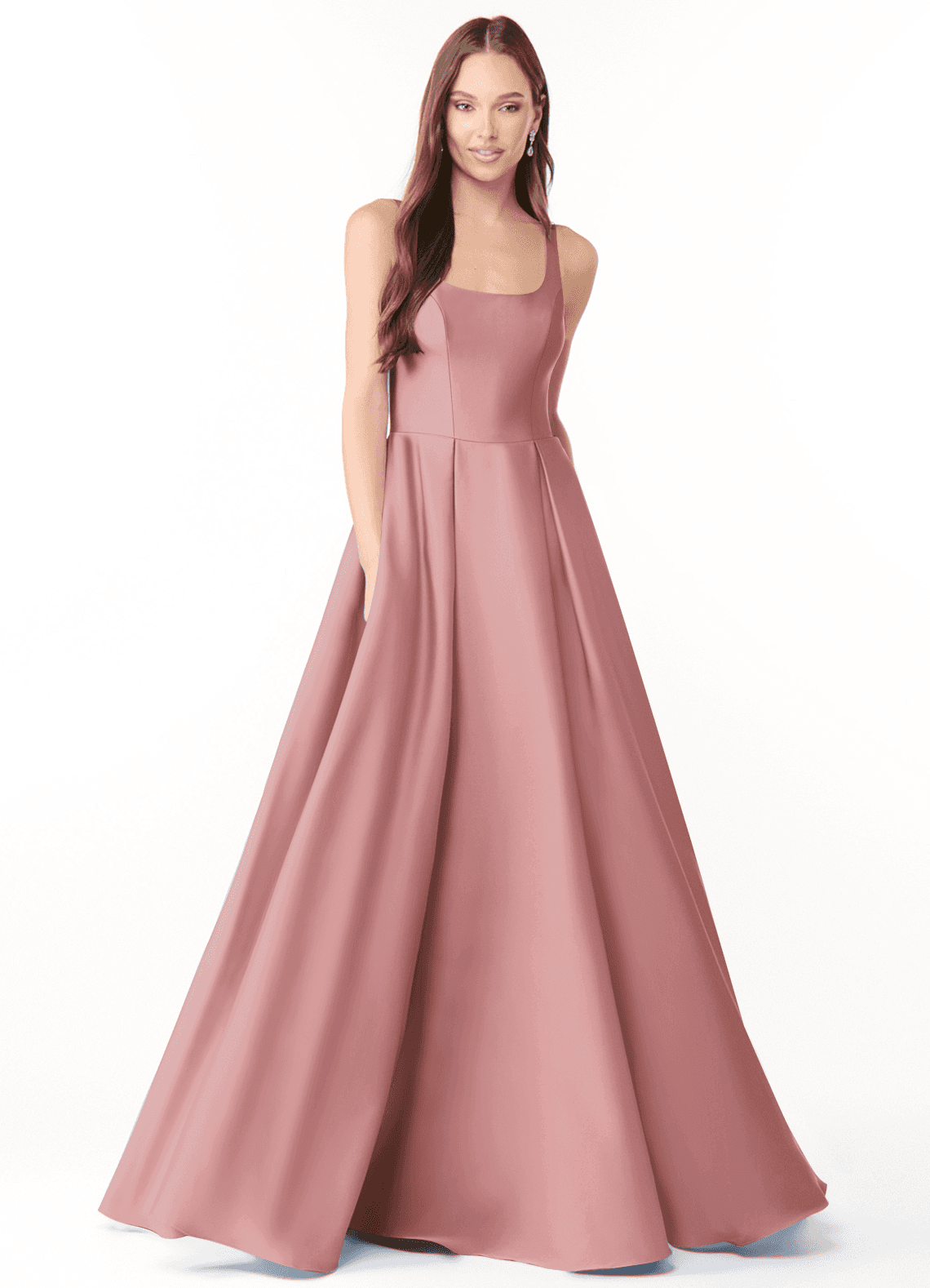Azazie Neve Bridesmaid Dresses Dusty Rose Ball-Gown with Pockets Stretch Satin Dress image1