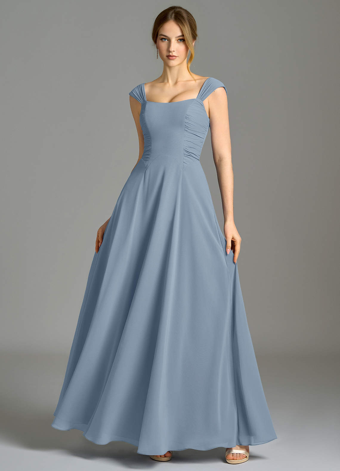 oasis color bridesmaid dress Azazie Ready to Ship Dusty Blue Chiffon Dresses Bride