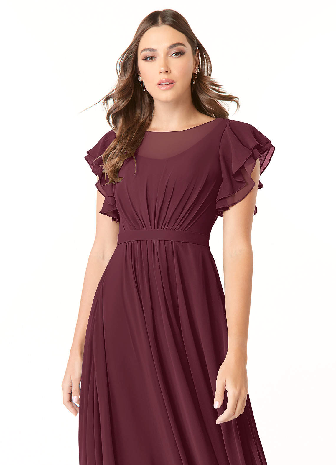 Azazie Daphne Modest Bridesmaid Dresses A-Line Ruffled Chiffon Floor-Length Dress image3