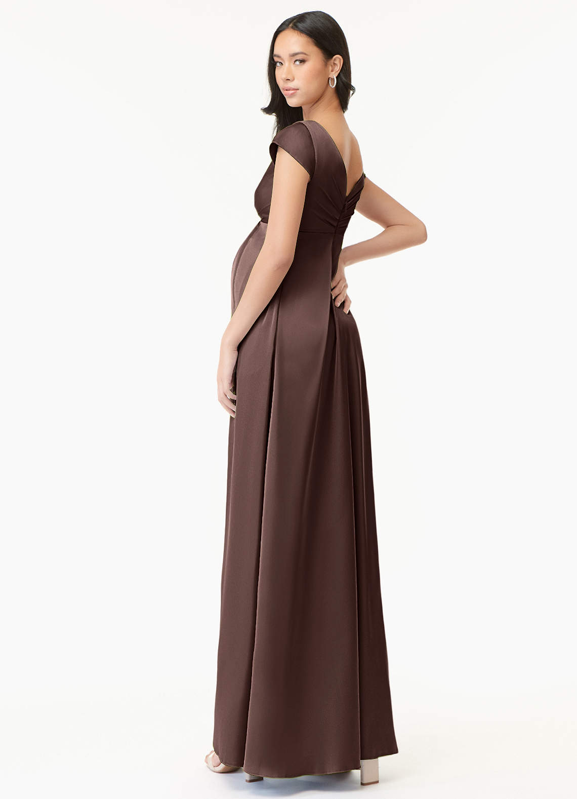 Azazie Allessia Maternity Bridesmaid Dresses A-Line Pleated Stretch Satin Floor-Length Dress image3