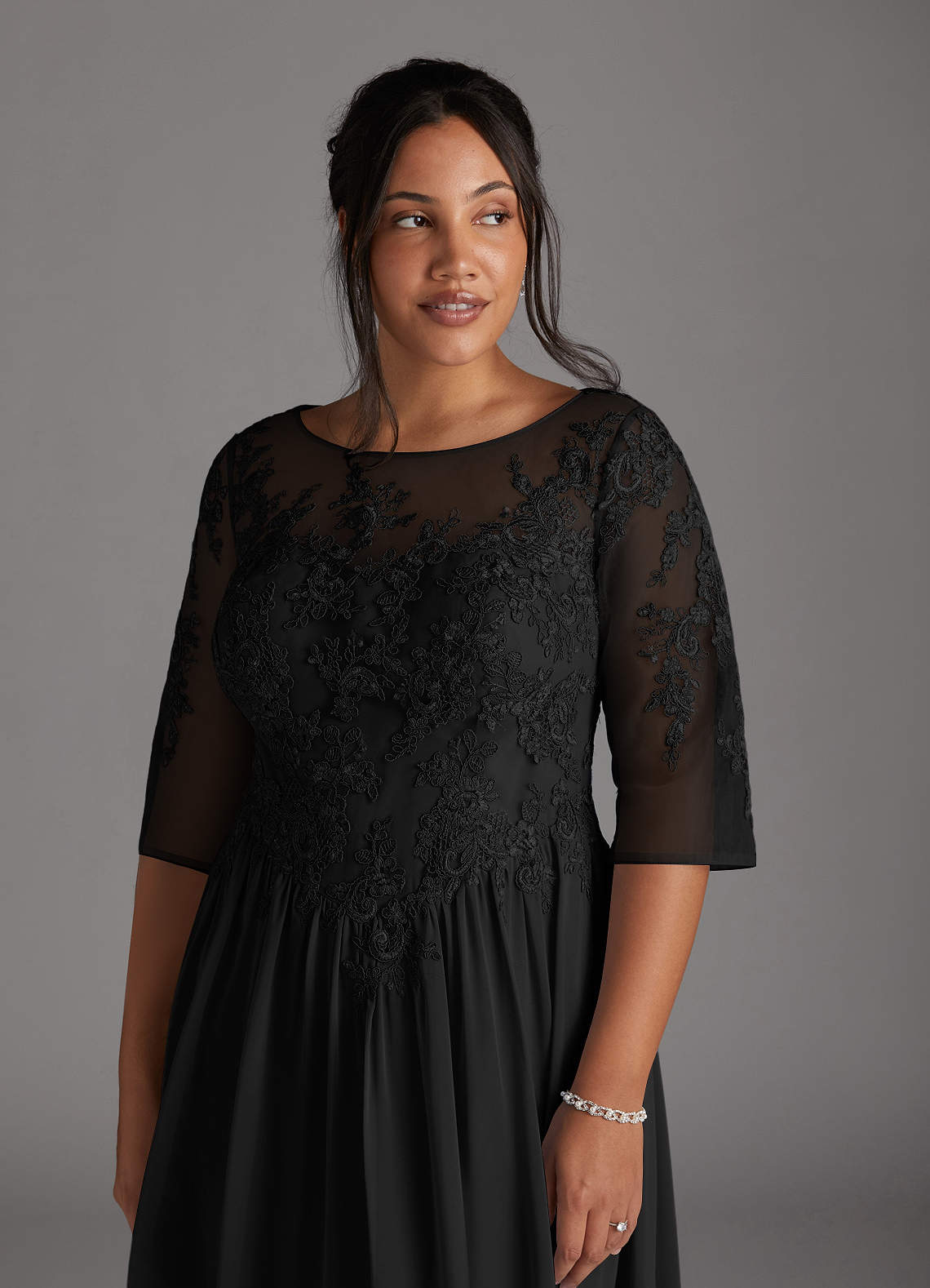 Azazie Mirielle vestidos de madre de la novia Vestido de Negro de Gasa de Corte En A con Encaje Scoop image11