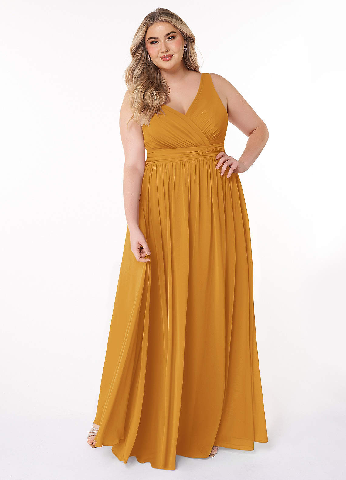 Azazie Kora Bridesmaid Dresses Butterscotch A-Line Pleated Chiffon Dress image1