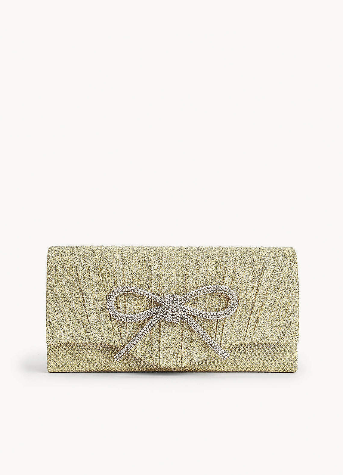 front Rhinestone Bow Pleated Flap Clutch