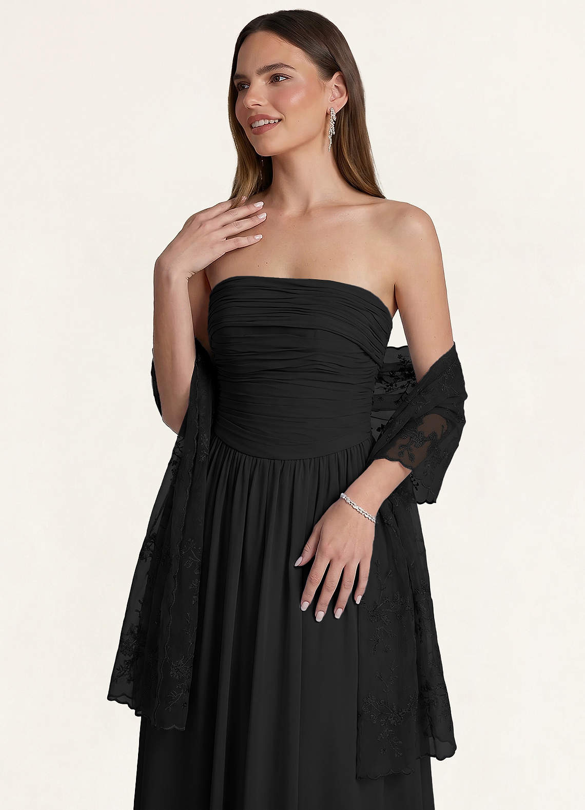 front Azazie Kirjailtu kukkakuvioinen pitsihuivi