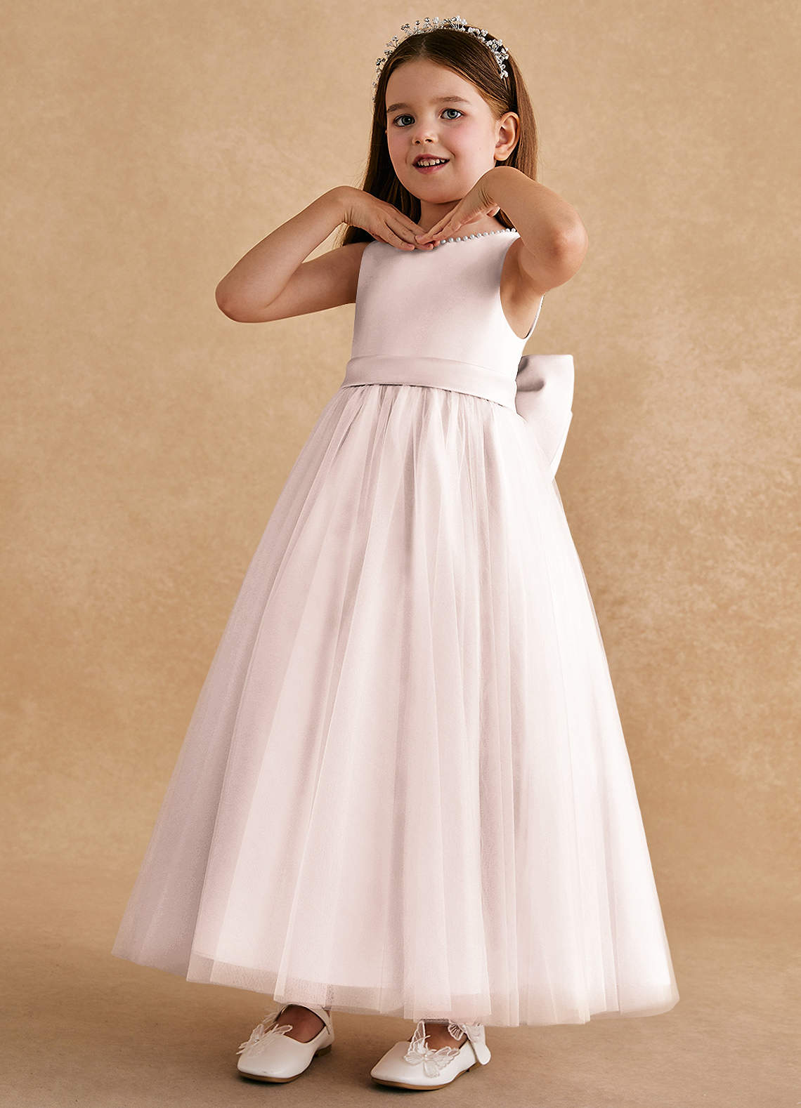 Azazie Cookie Flower Girl Dresses Rose Petal A-Line Bow Tulle Dress image3