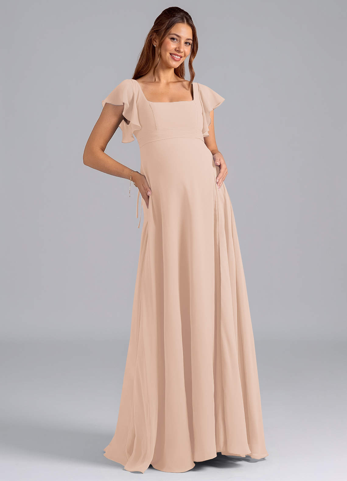 Azazie Bondi Maternity Bridesmaid Dresses A-Line Ruched Chiffon Floor-Length Dress image1