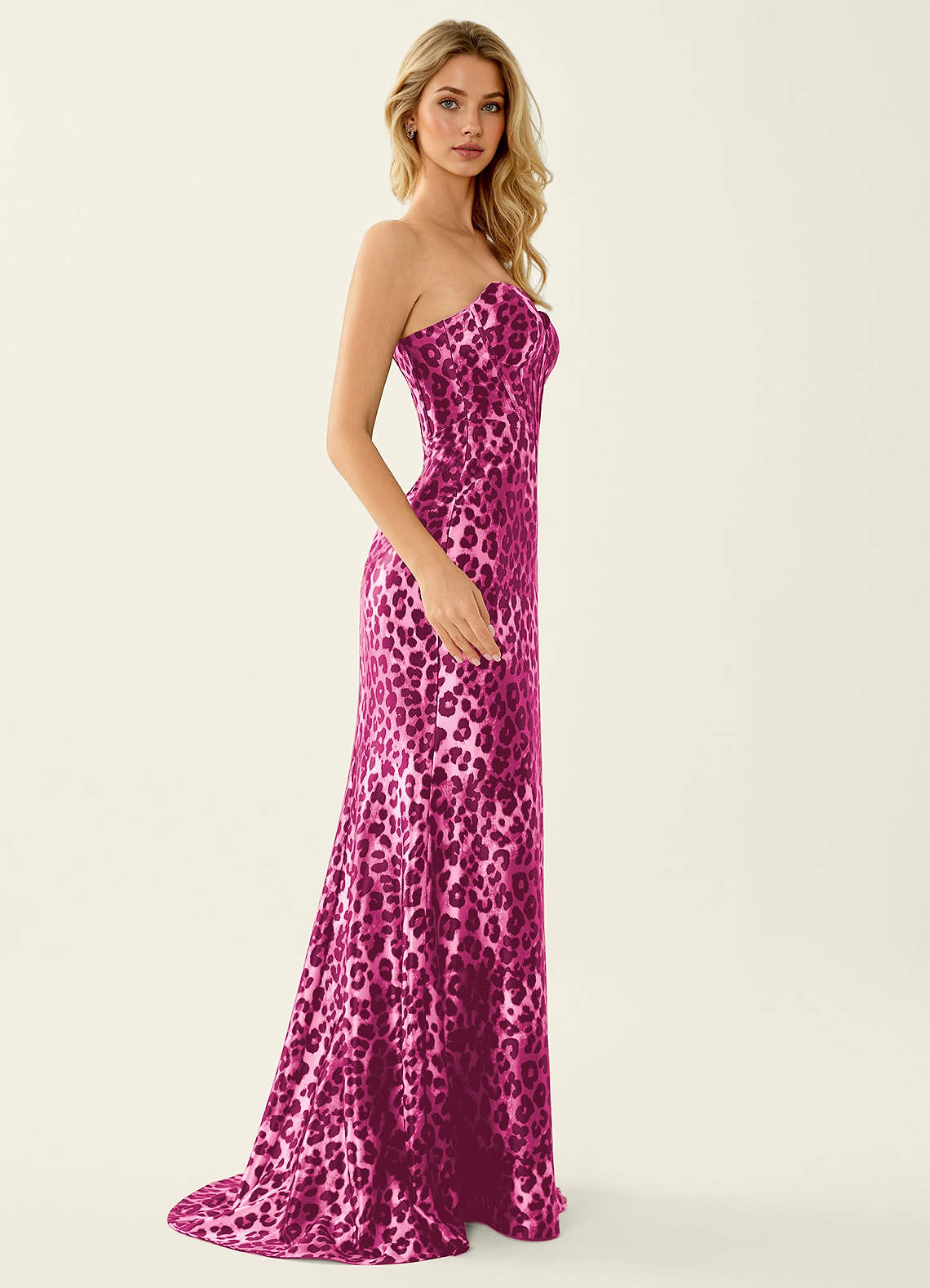 pink leopard print prom dress Isabeau Pink Corset Satin Mermaid High Slit Prom Dress