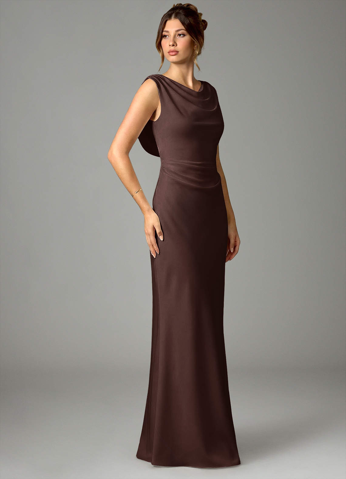 Azazie Kieryn Bridesmaid Dresses Ganache Mermaid Pleated Stretch Satin Dress image2