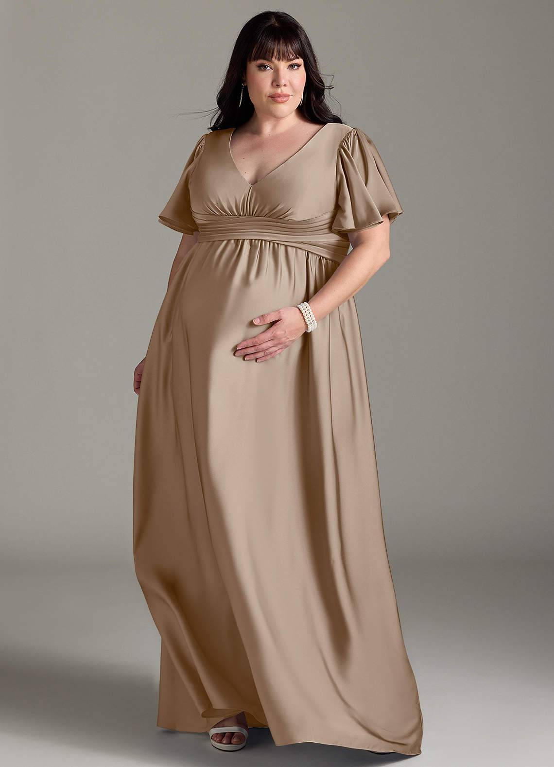 Azazie Verna Brautjungfernkleider für Schwangere A-Linie Gestreift Stretch-Satin Bodenlänge Kleid image1