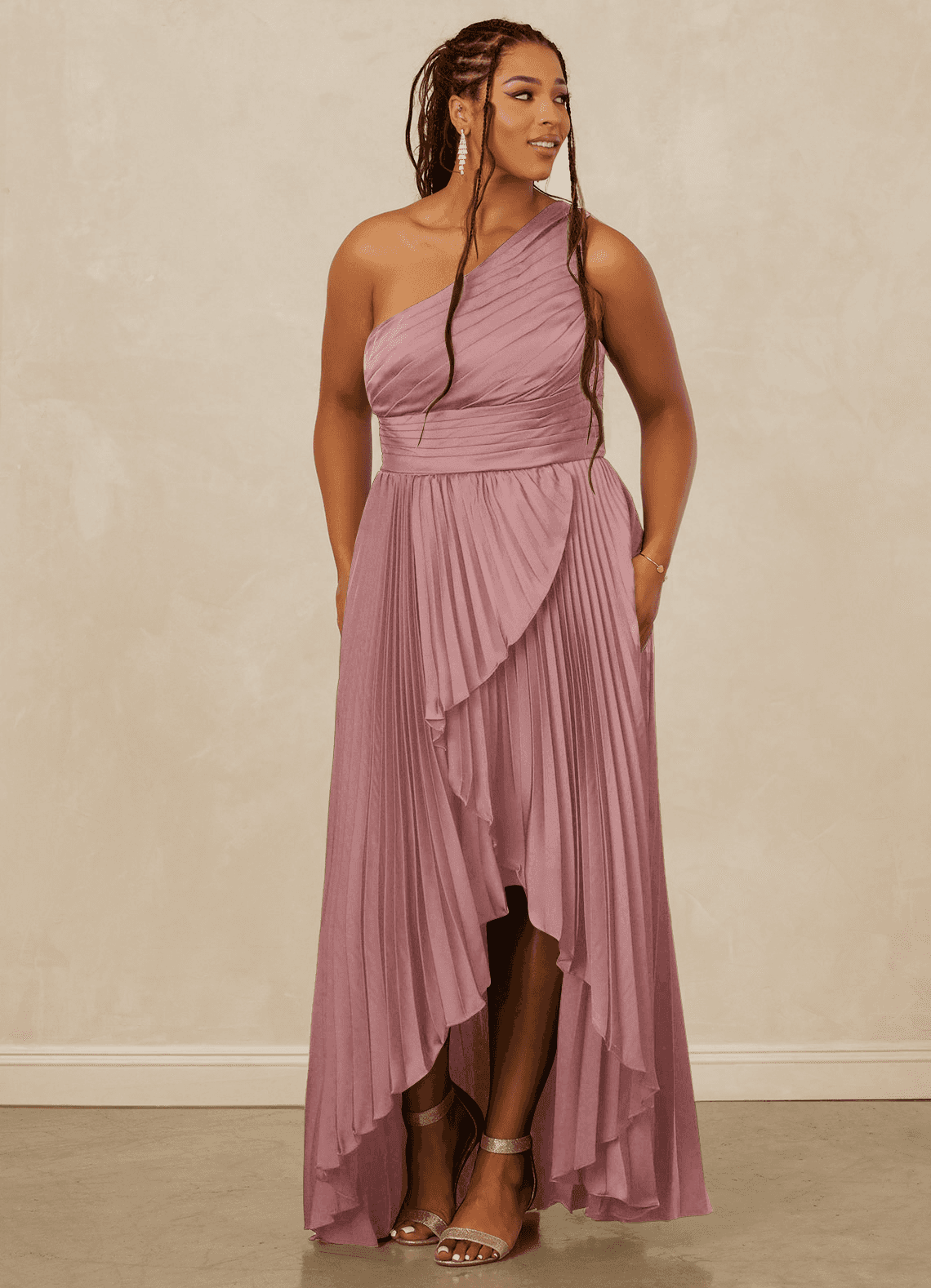 christian bridesmaid dresses Christian Siriano Bridal for Azazie 1008 Ready to Ship Dusty Rose Stretch  Satin Bridesmaid Dresses