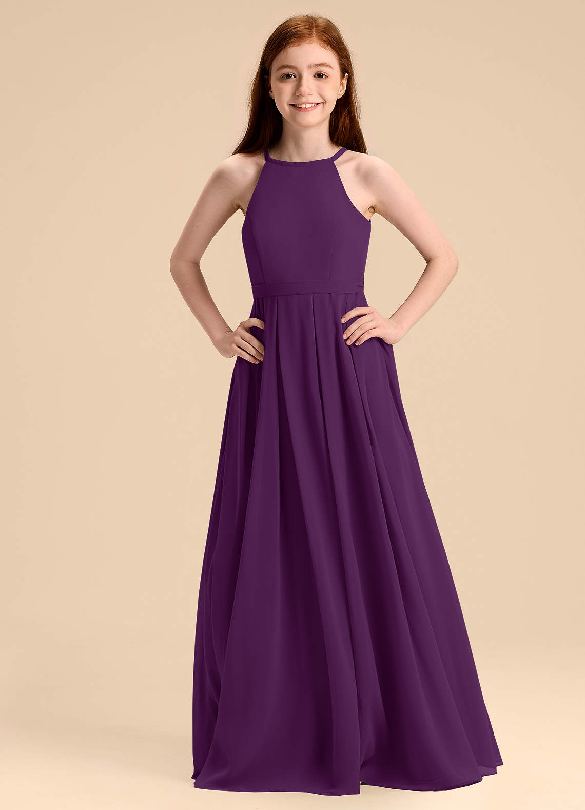 Azazie Arianthe Junior Abito A-Line in Chiffon Plissettato Uva image1