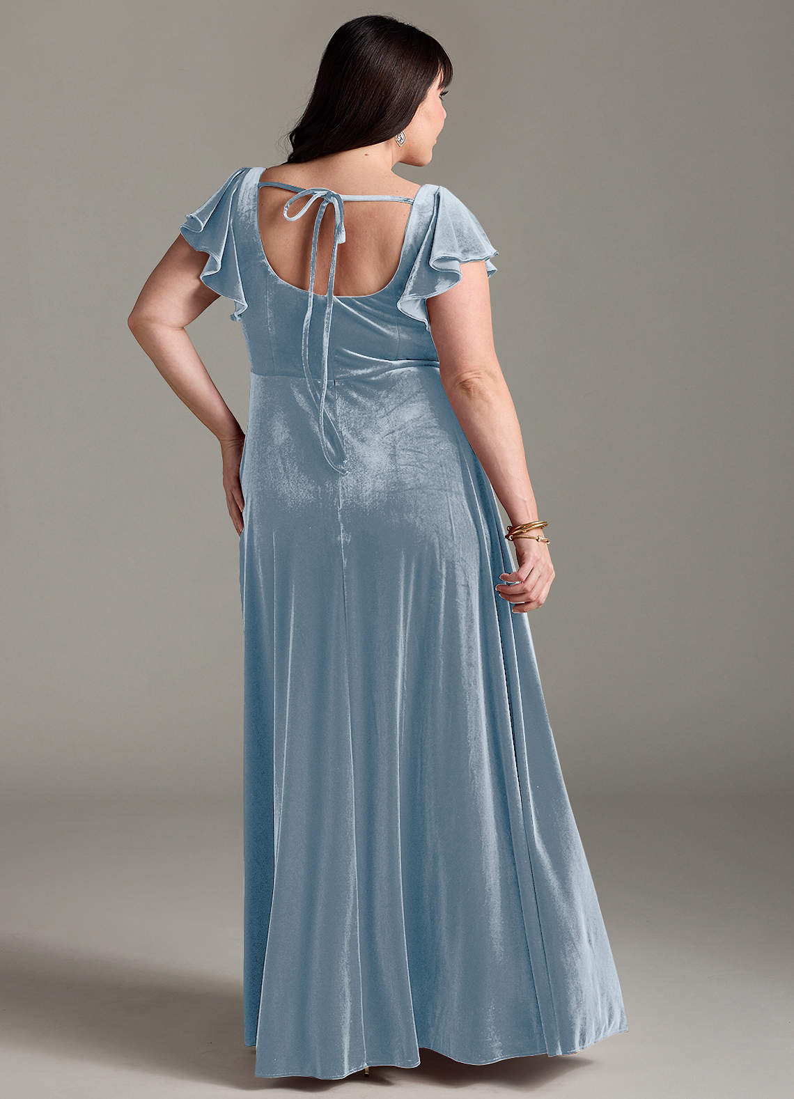 Azazie Bondi Dusty Blue Velvet Bridesmaid Dresses