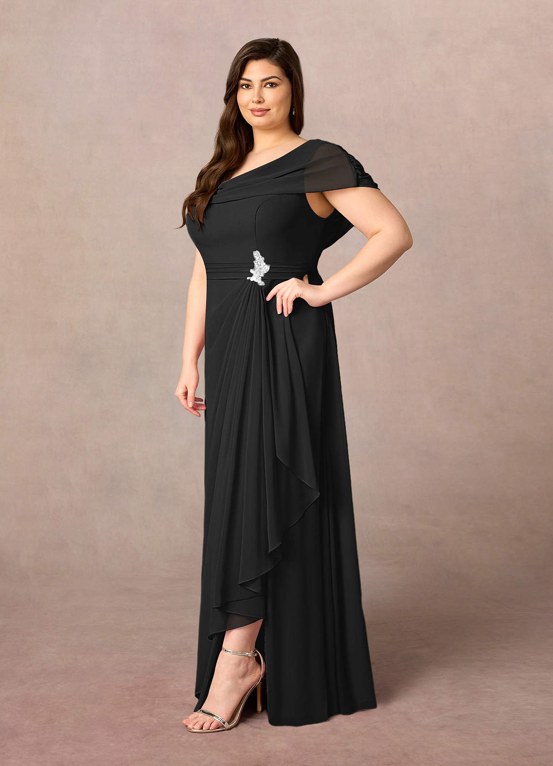 Azazie Mary Mother of the Bride Dresses Black A-Line Side Slit Chiffon Dress image1
