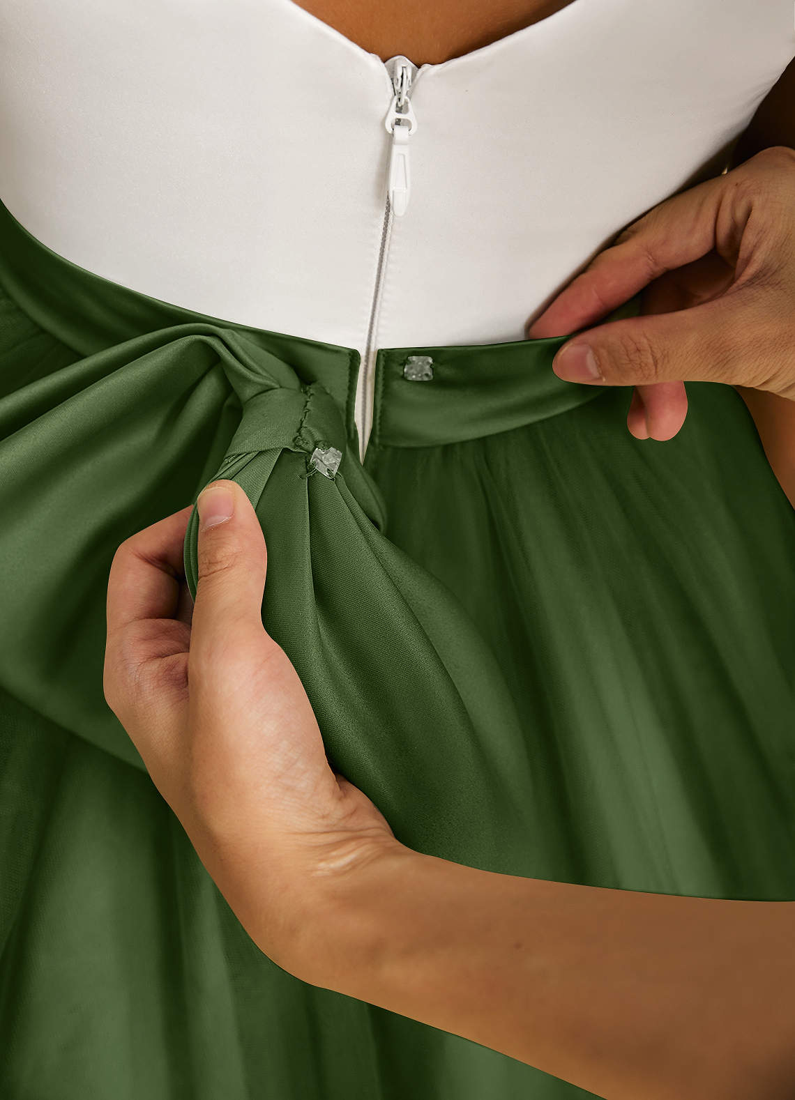 Azazie Sprout Flower Girl Dresses Olive A-Line Bow Tulle Dress image4