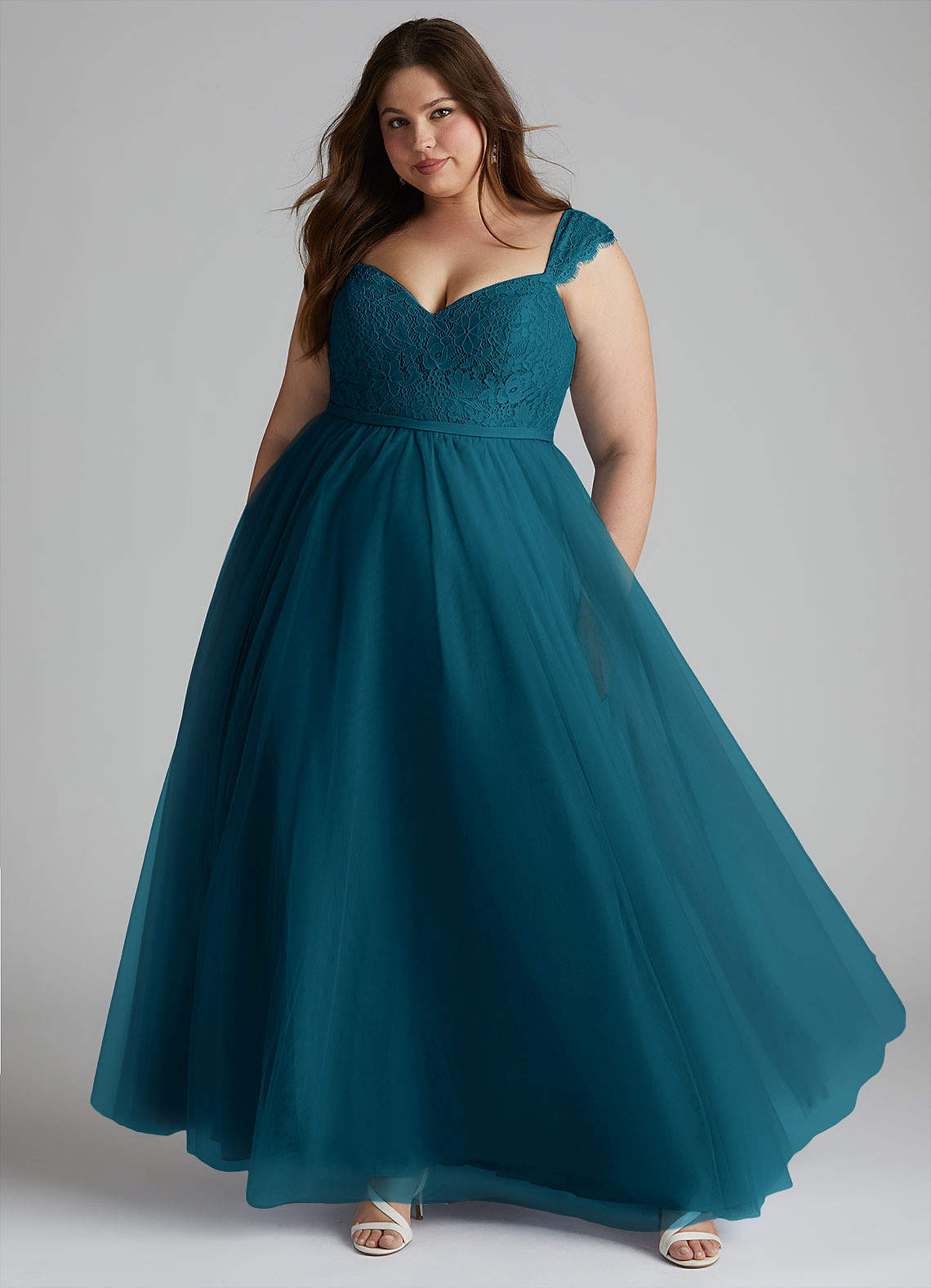 Azazie Luxi Bridesmaid Dresses Ink Blue A-Line Pleated Tulle Dress image1