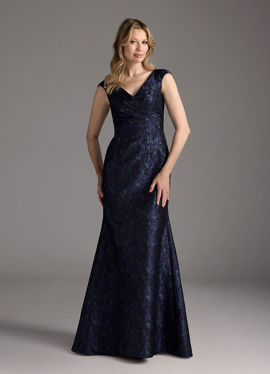 Azazie Elanor Dark Navy Mermaid Pleated Jacquard 1 Dress | Azazie