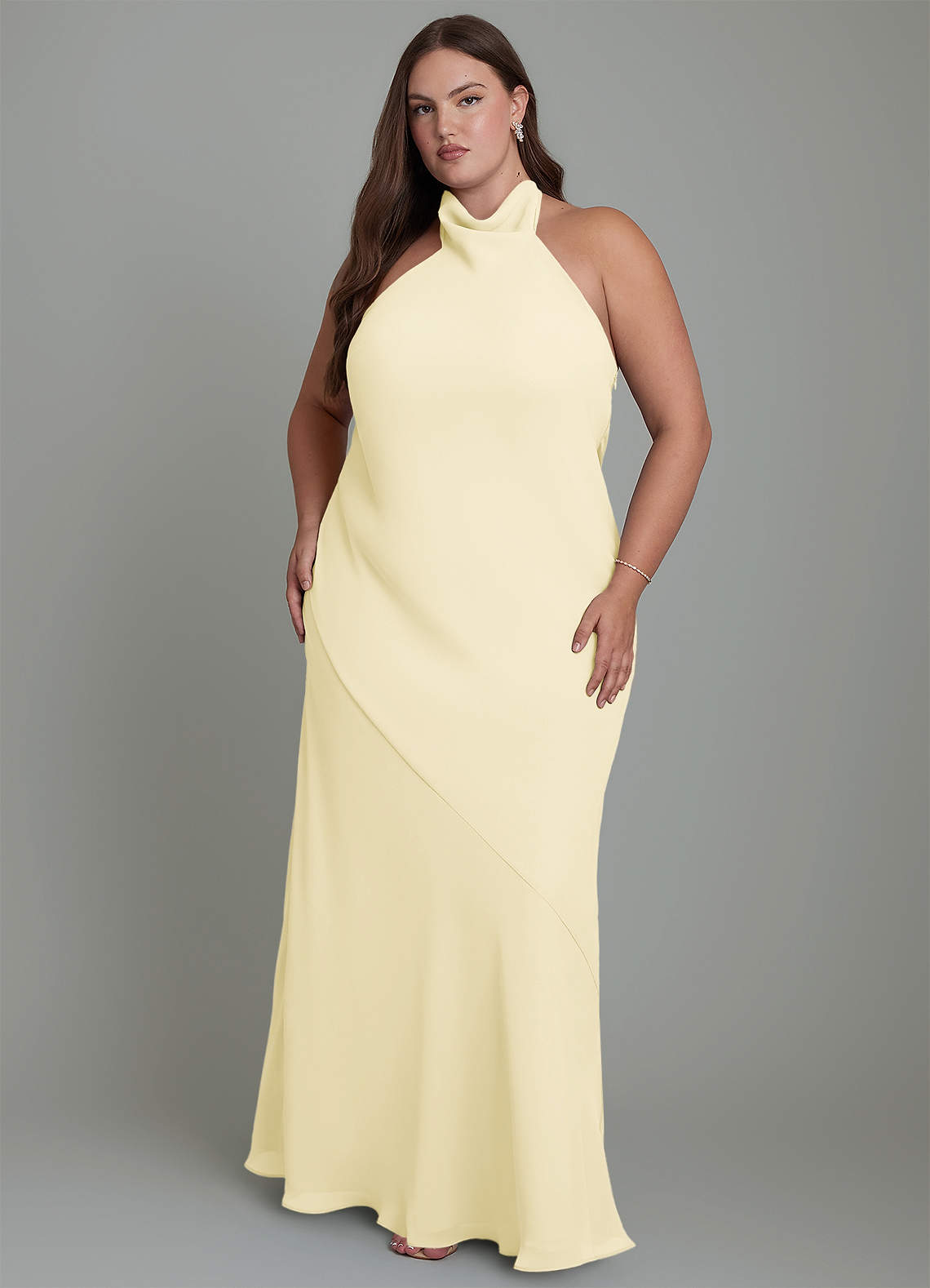 Azazie Velli Bridesmaid Dresses Lemon Sorbet Mermaid High Neck Chiffon Dress image7