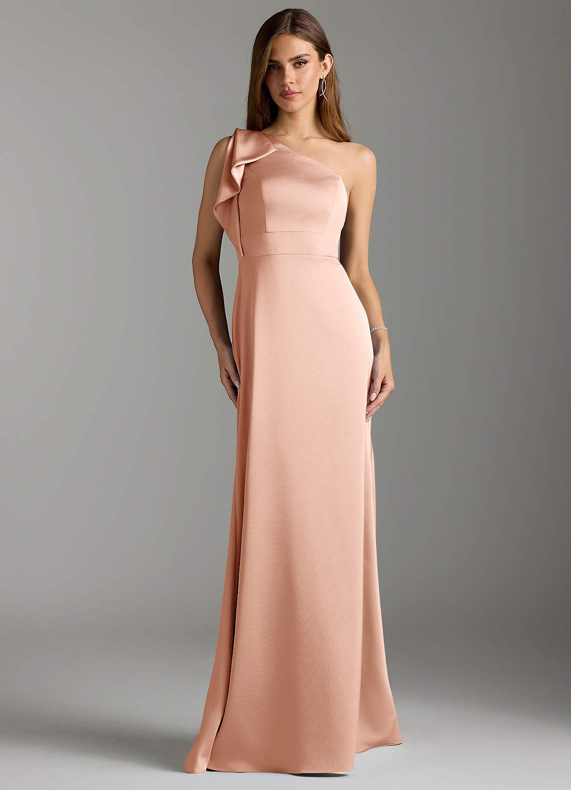 Azazie Rinna Rose Gold Stretch Satin Bridesmaid Dresses | Azazie