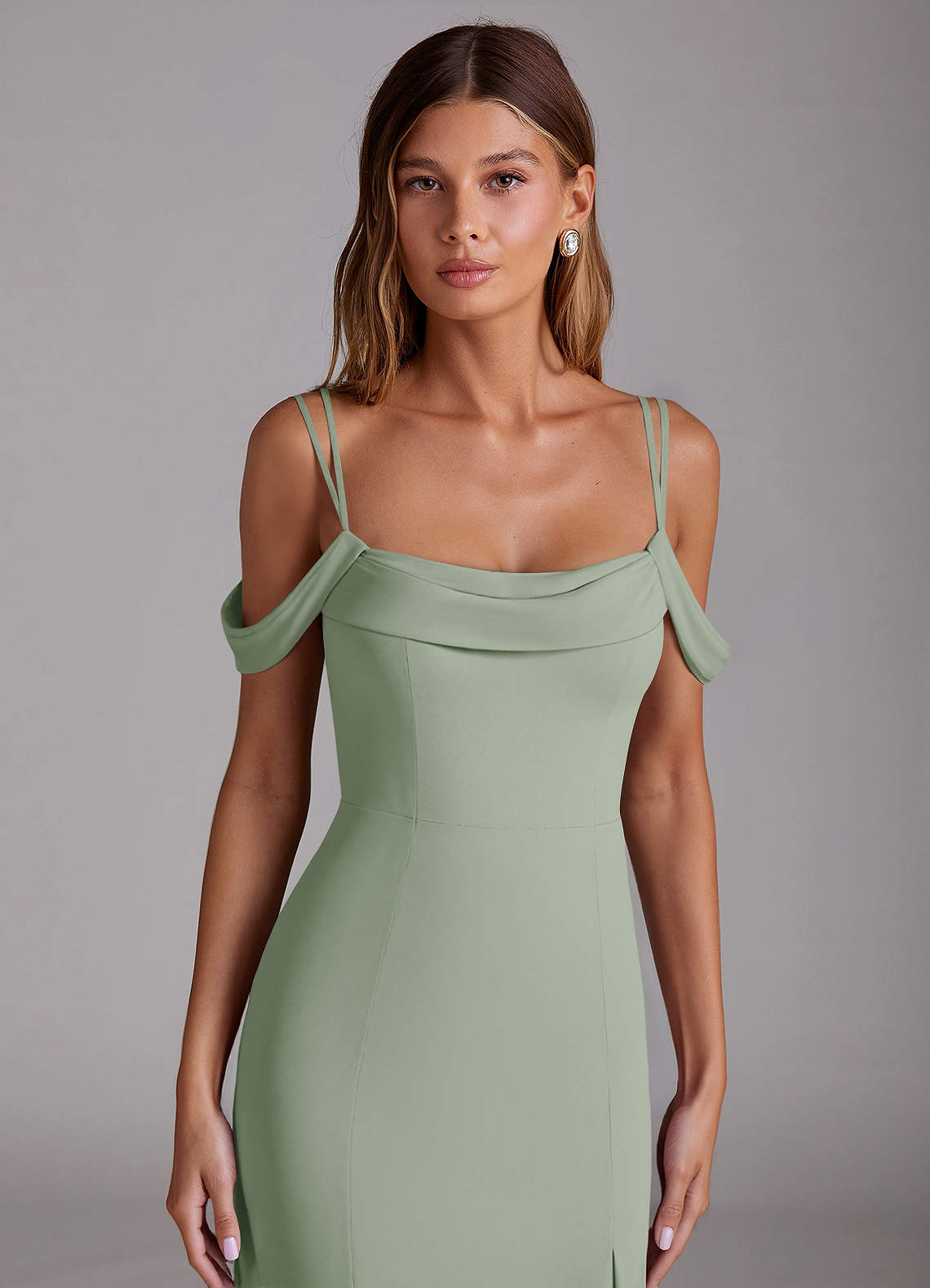 Azazie Callan Bridesmaid Dresses Dusty Sage Mermaid Pleated Chiffon Convertible Dress image3