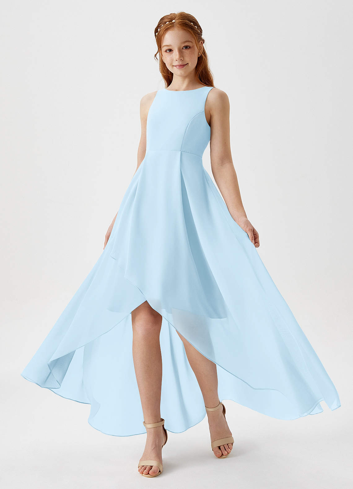 Azazie Lizette Junior Sky Blue A-Line Pleated Chiffon Dress image1