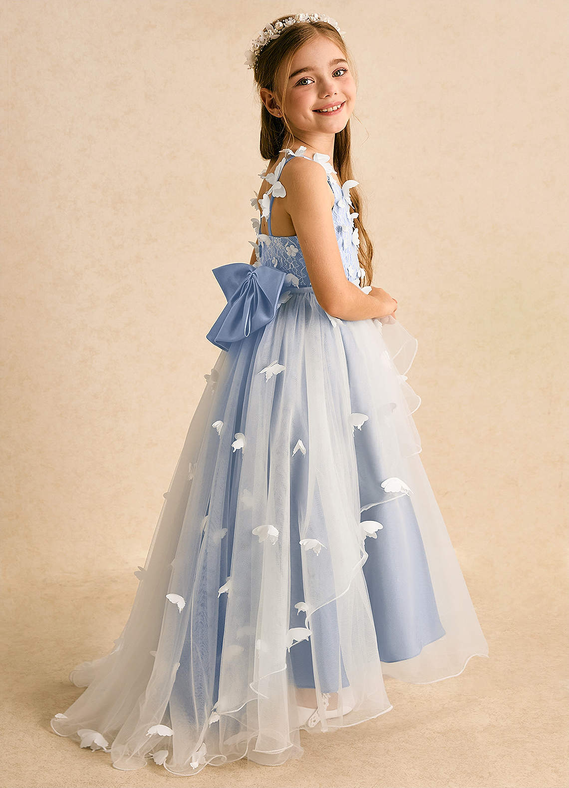 Azazie Darlina Flower Girl Dresses Ivory Ice Ball-Gown Lace Tulle Dress image1