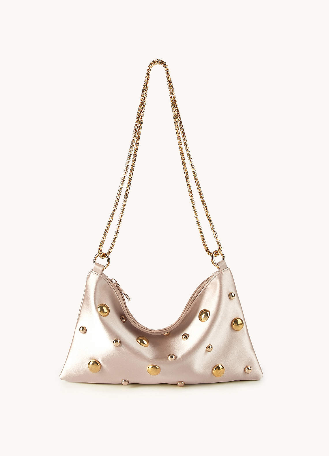 front Studded Satin Shoulder Chain Bag