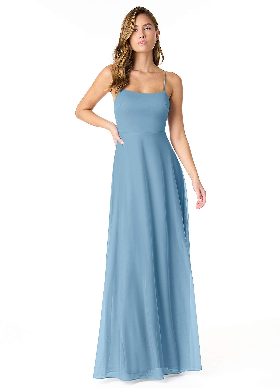 Azazie Rae Bridesmaid Dresses Steel Blue A-Line Bow Mesh Dress image1