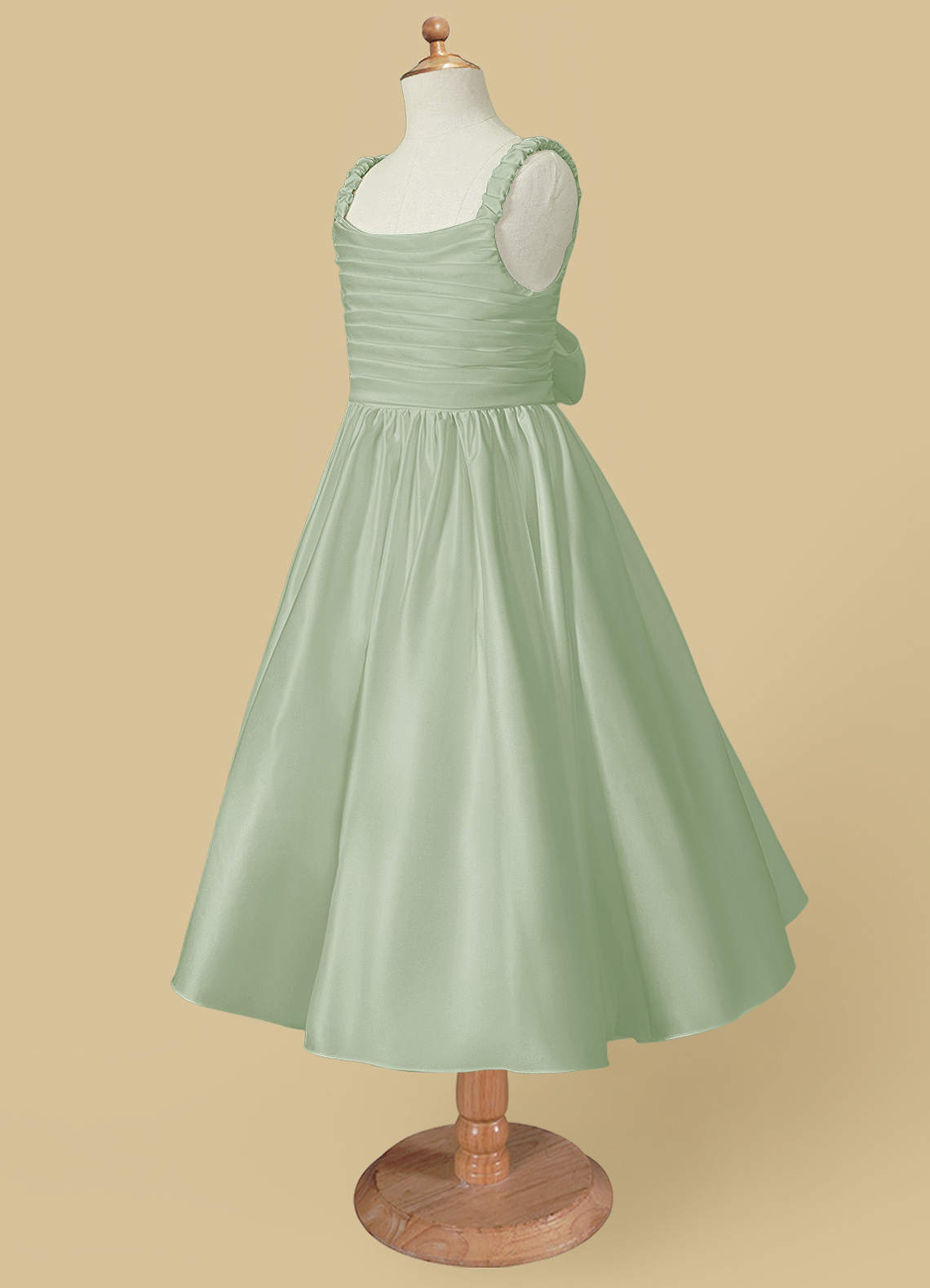 Azazie Cutie Pie Blumenmädchenkleider A-Linie Plissee Matte Satin Kleid Staubiger Salbeigrün image5