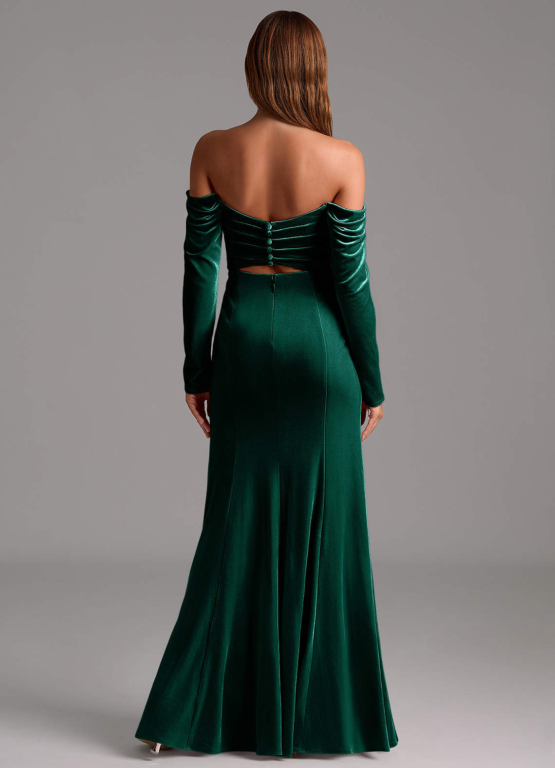 Azazie Hallie Bridesmaid Dresses Emerald Mermaid Long Sleeve Velvet Convertible Dress image5