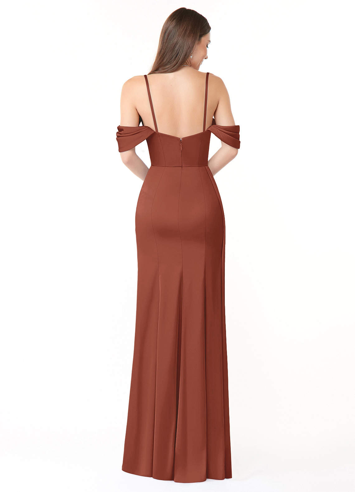 Azazie Amyra Bridesmaid Dresses Auburn Mermaid Off the Shoulder Stretch Satin Convertible Dress image4