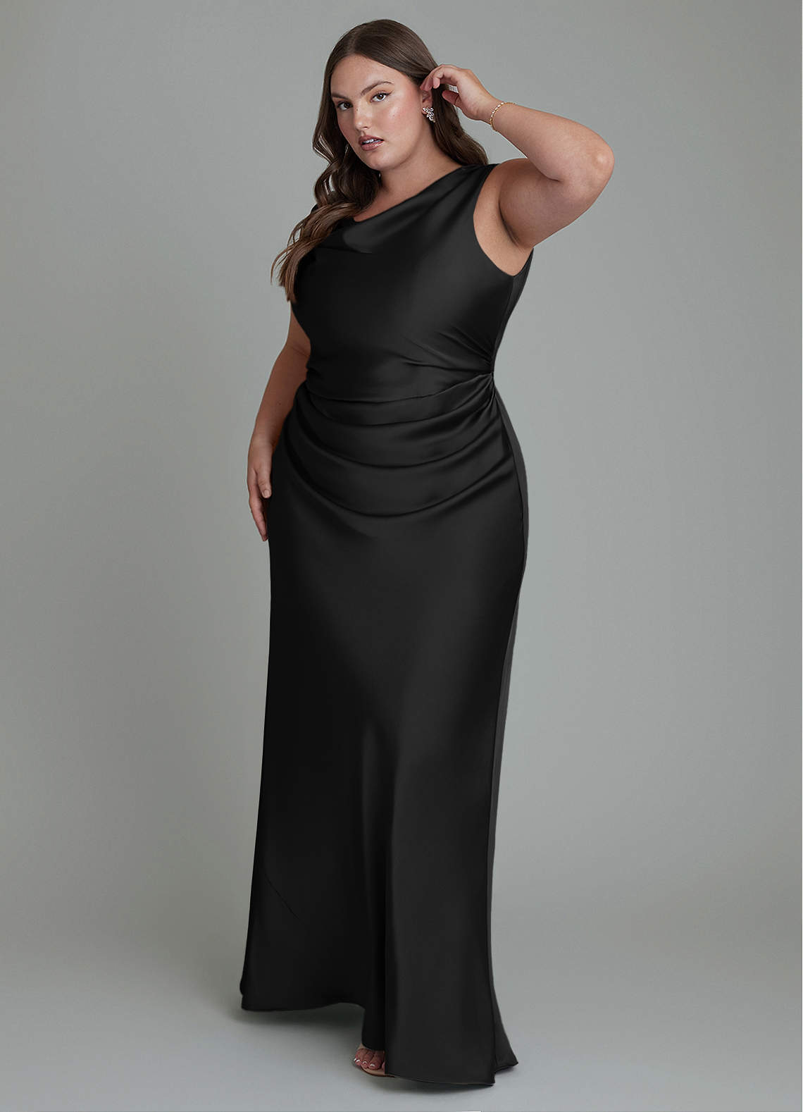 Azazie Kieryn Bridesmaid Dresses Black Mermaid Pleated Stretch Satin Dress image8