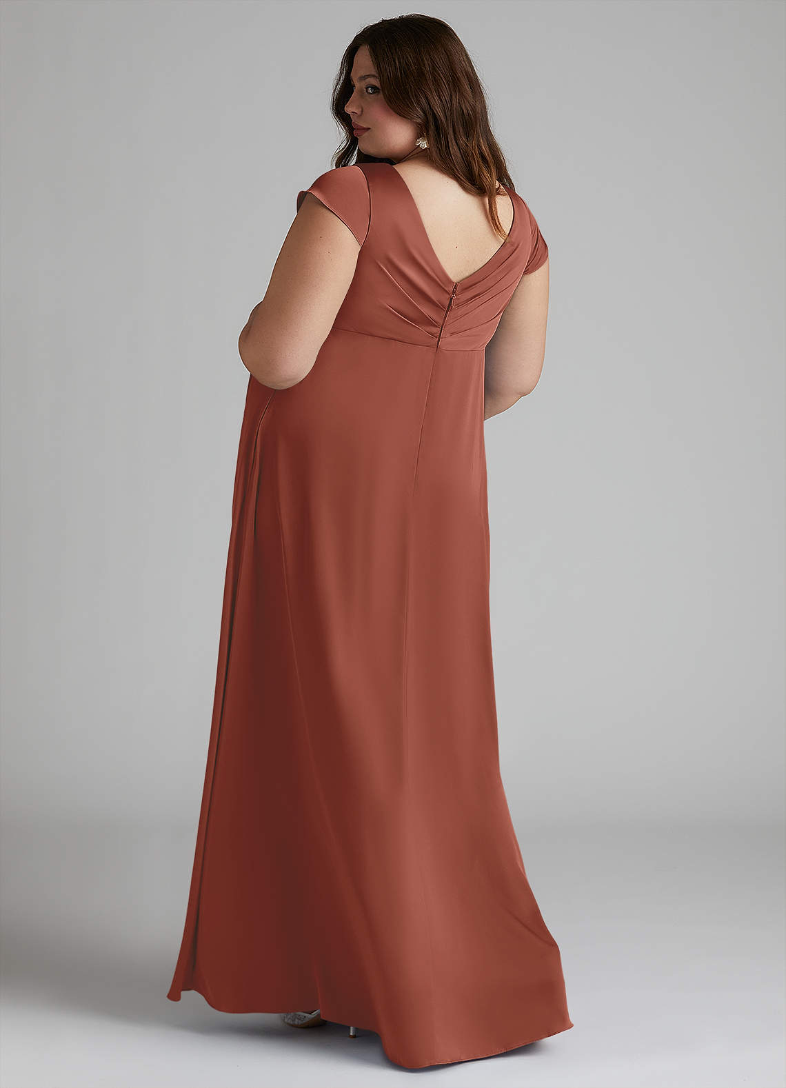 Azazie Allessia Maternity Bridesmaid Dresses A-Line Pleated Stretch Satin Floor-Length Dress image8