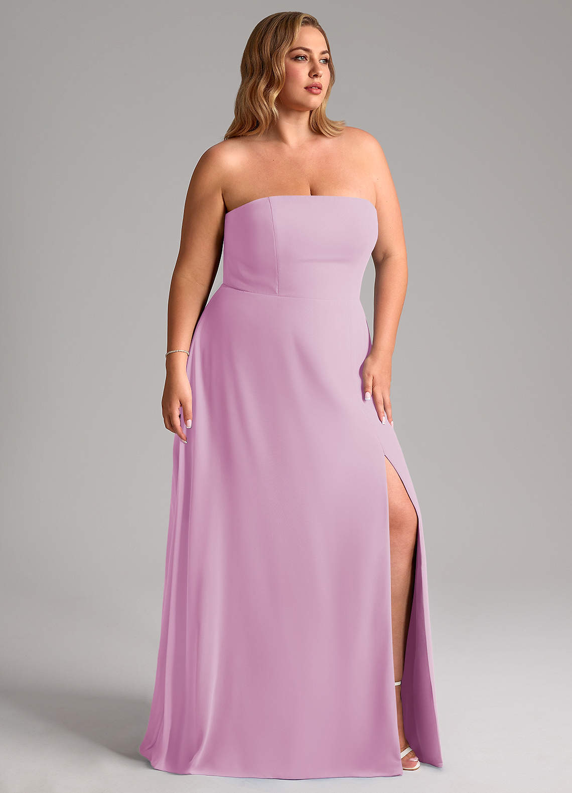 Azazie Wren Vestidos de damas de honor Vestido de Rosa Caramelo de Gasa de Corte en A Convertible con Corte Lateral image11