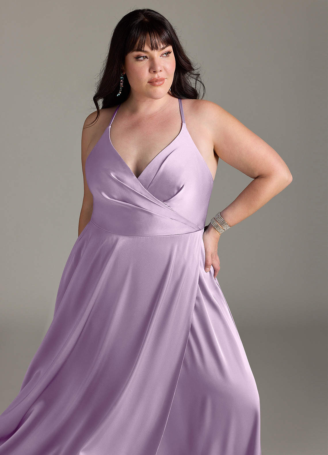 Azazie Davis Frosted Lilac Stretch Satin Bridesmaid Dresses | Azazie