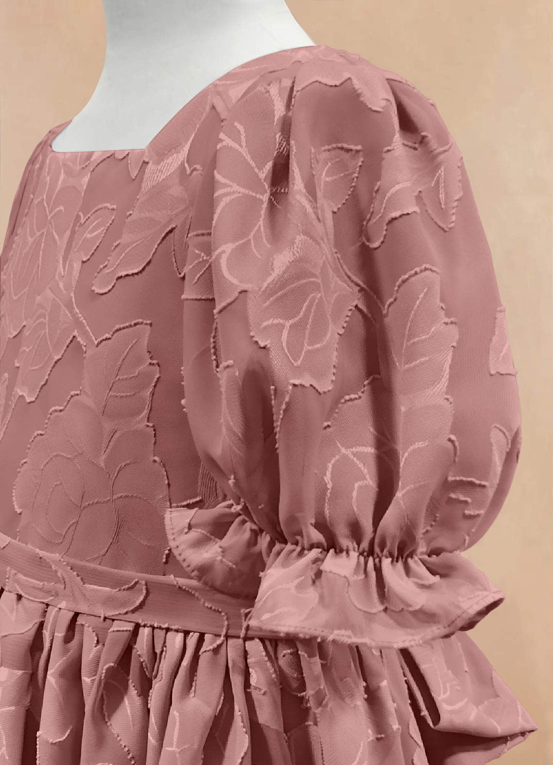 Azazie Joss Flower Girl Dresses Dusty Rose A-Line with Sleeves Floral Burnout Dress image6