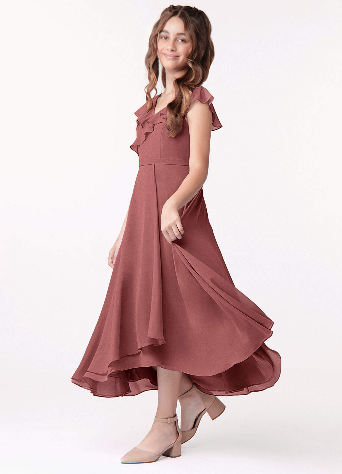 Azazie Posie Junior Amethyst A-Line Ruched Chiffon Dress image1