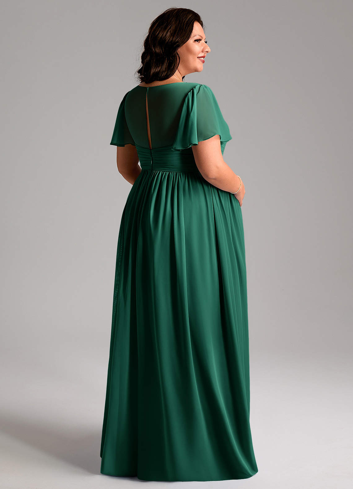 Azazie Verna Robes de demoiselle d'honneur de maternité Robe Trapèze Col V froncé Longueur ras du sol Mousseline de soie image7