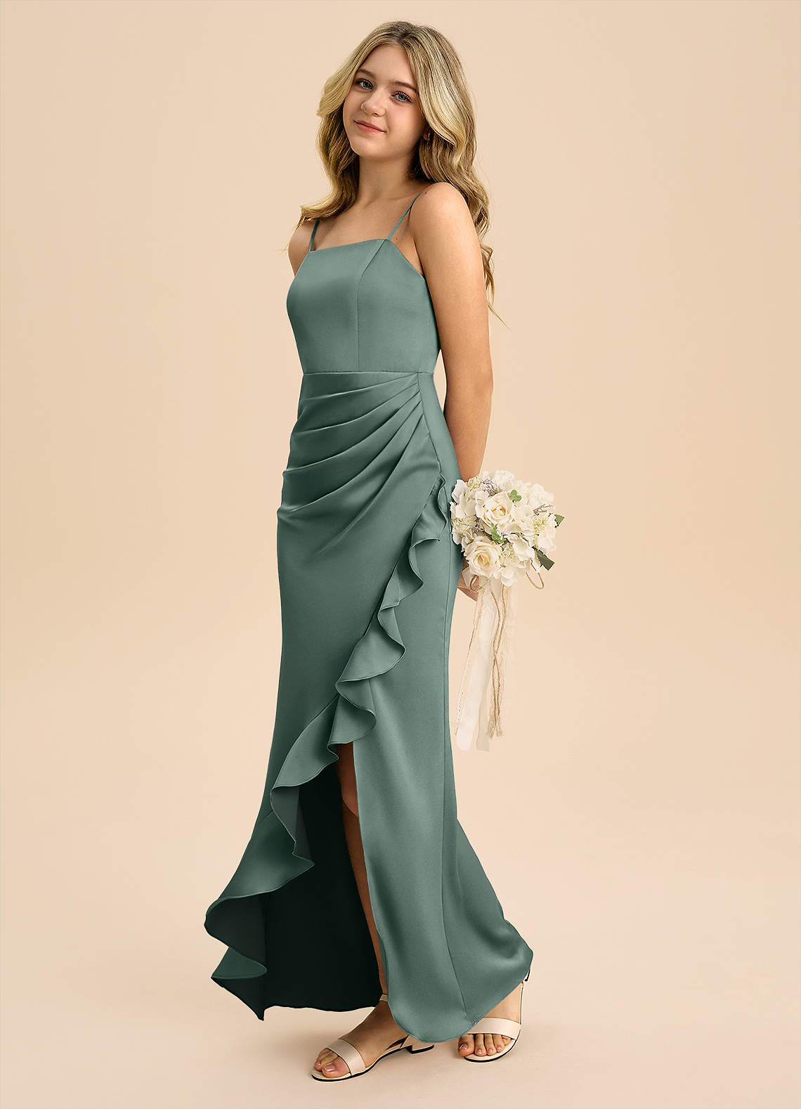 Azazie Buzzy Junior Klä av Tubklänning i Stretch Satin Plisserad image5