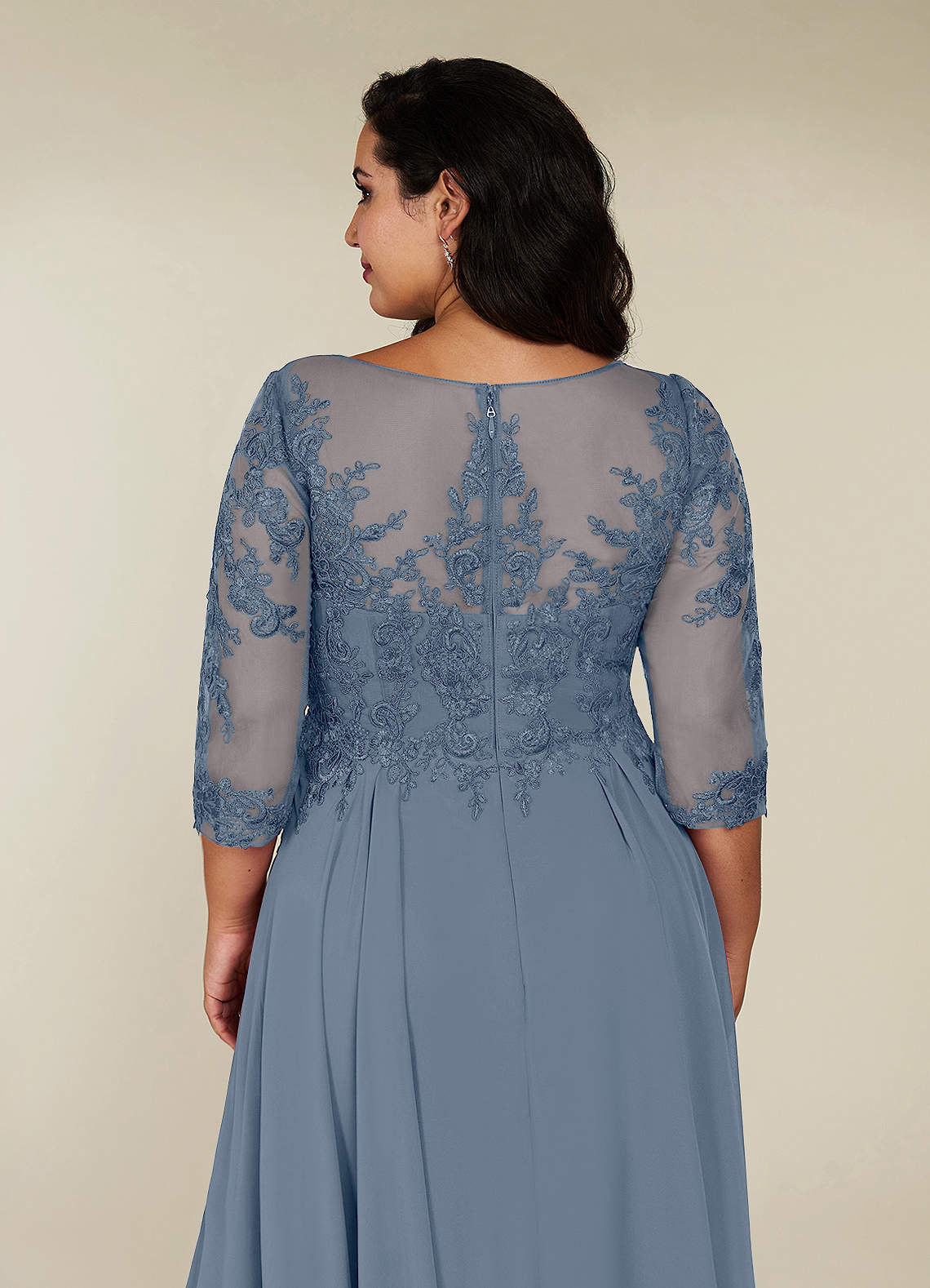 A-Line Lace Applique Chiffon Tea-Length Dress Dark Navy main image 1