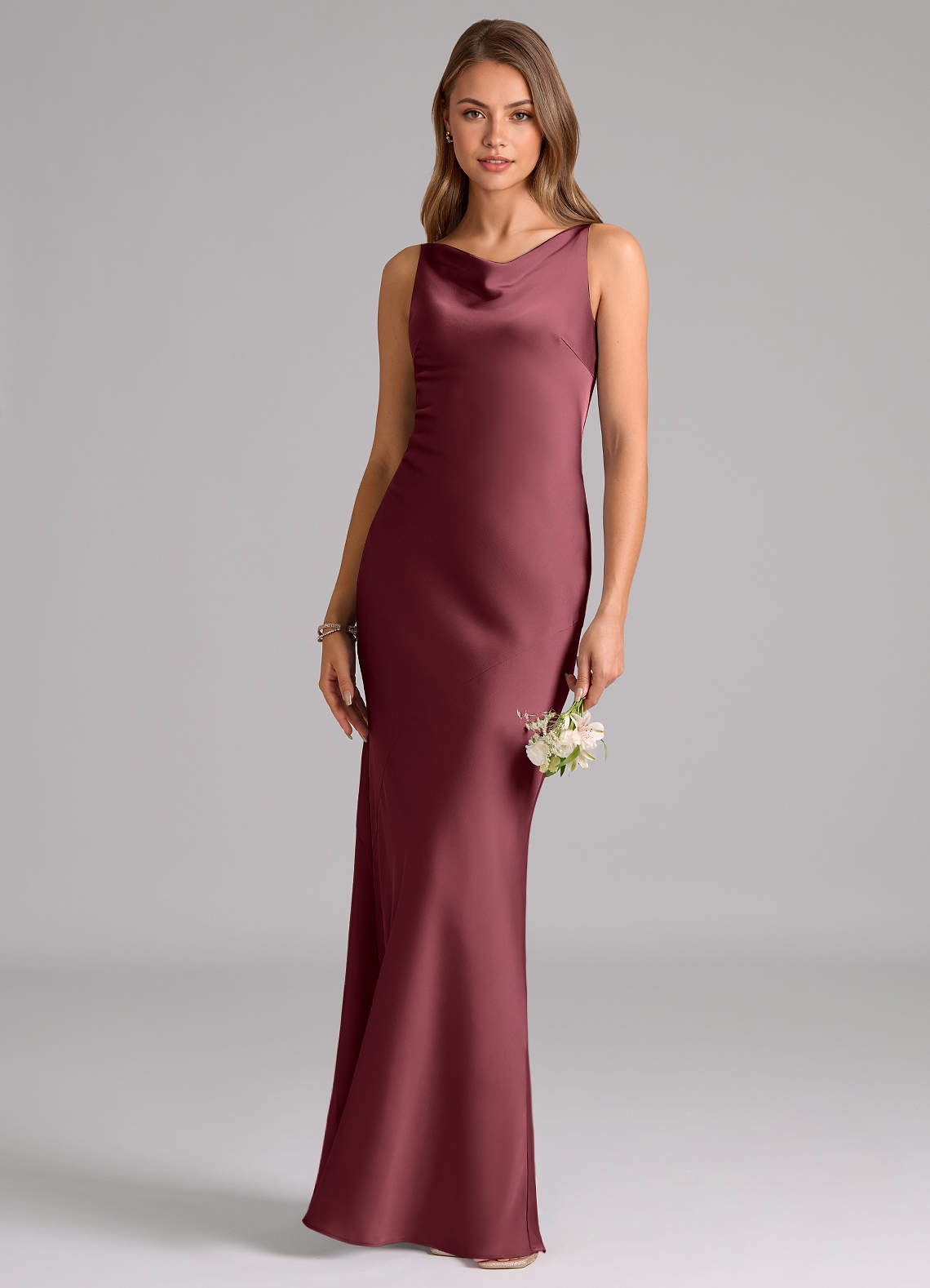 Azazie Allettie Bridesmaid Dresses Merlot Mermaid Stretch Satin Dress image1