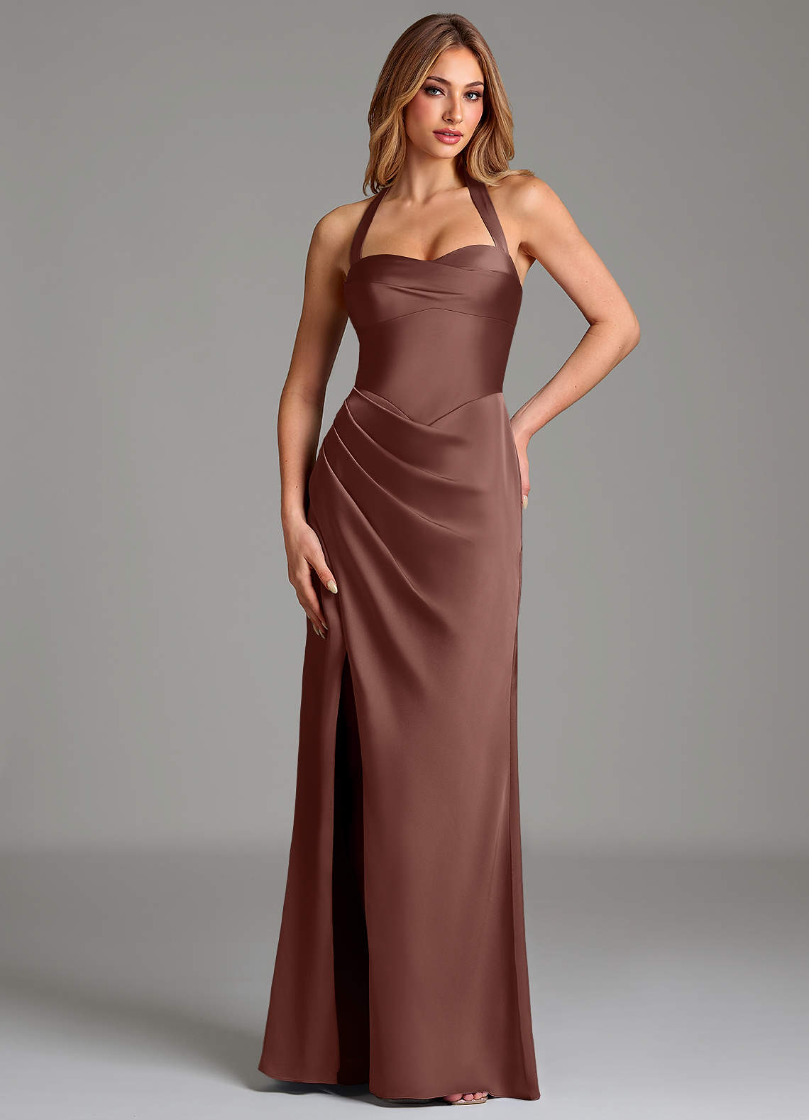 Azazie Serenity Vestidos de damas de honor Vestido de Expresado de Satén Elástico de Corte Sirena con Escote de Corazón image1