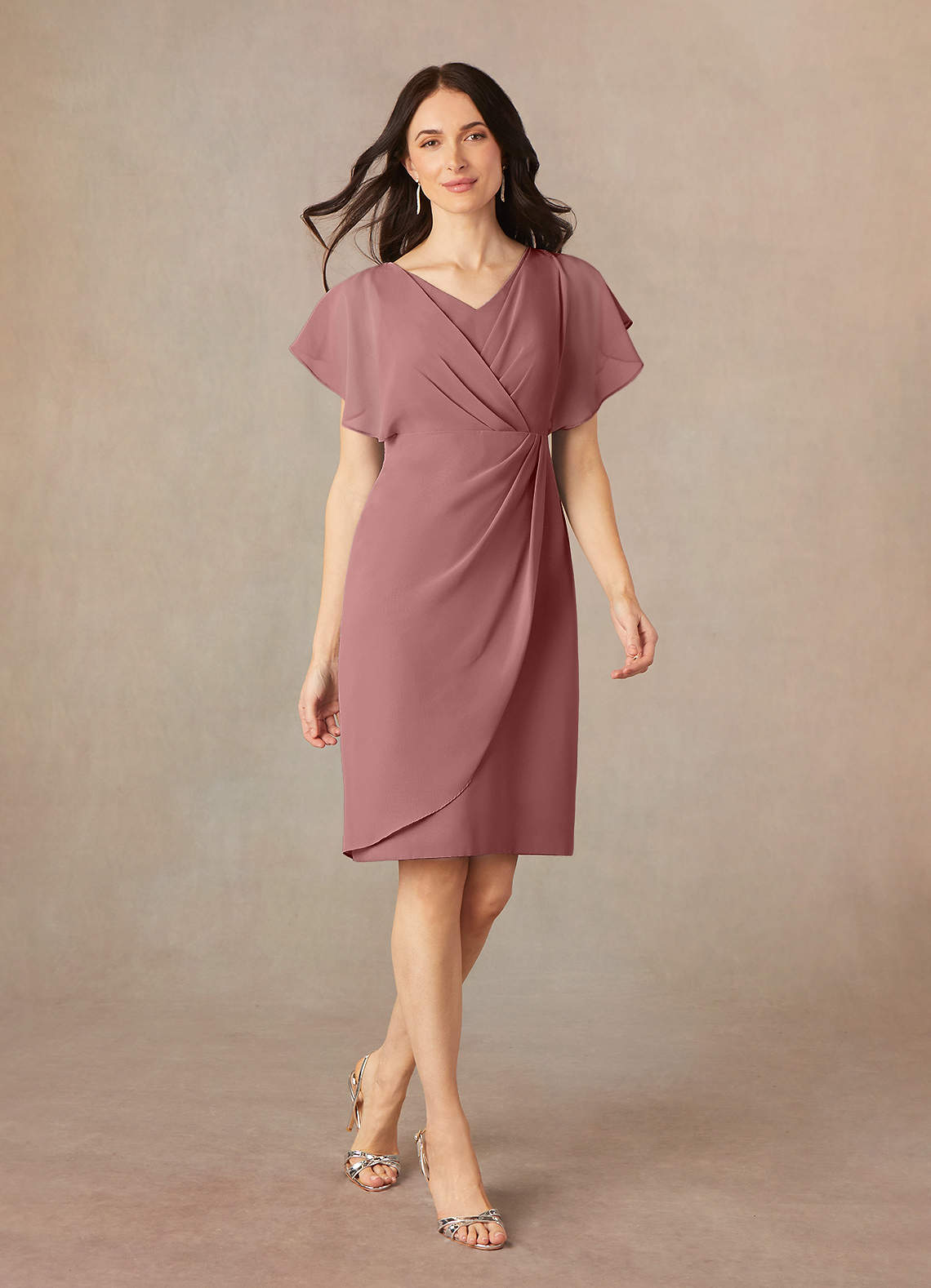 Azazie Julia Mother of the Bride Dresses Desert Rose Sheath V-Neck Pleated Chiffon Dress image1