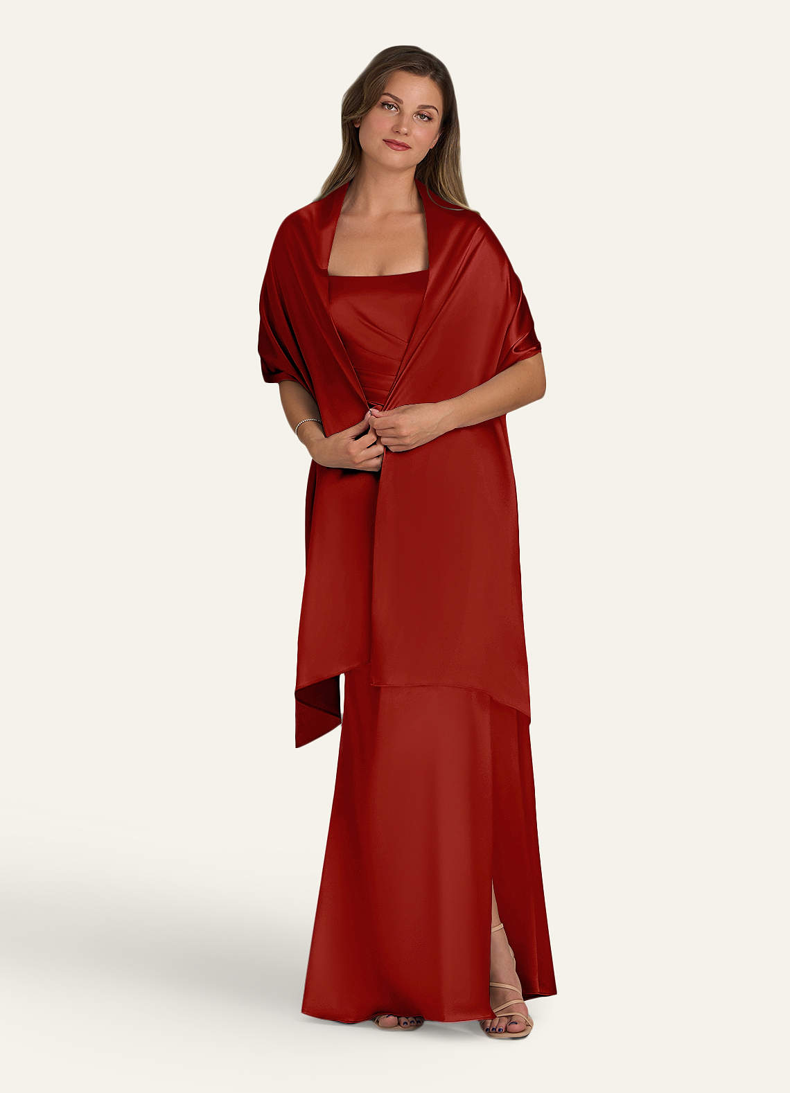 front Azazie Matching Color Metallic Satin Shawl