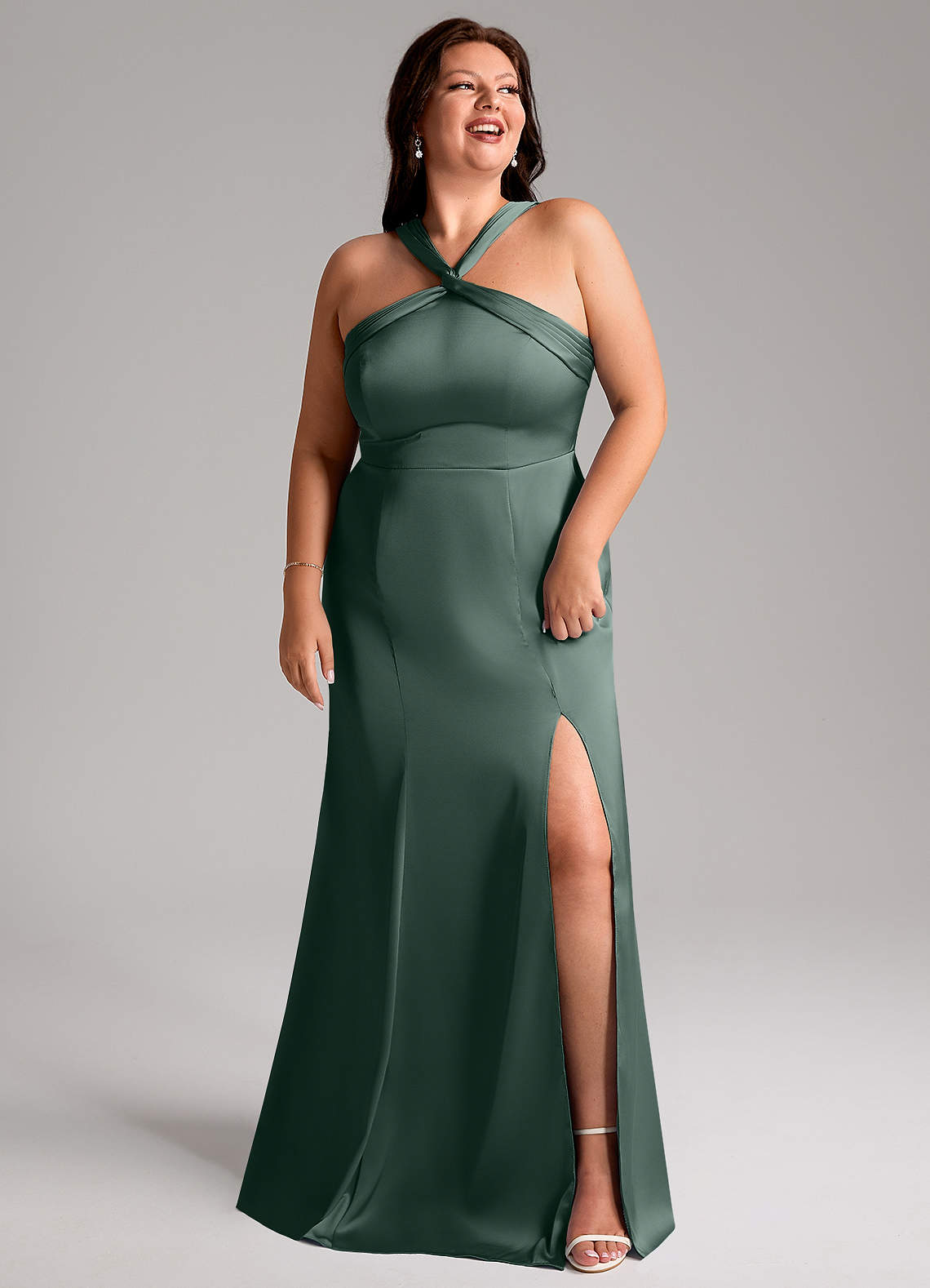 Sage Green Wedding Guest Dress Plus Size Azazie Rue Sea Moss Stretch Satin  Bridesmaid Dresses Azazie UK