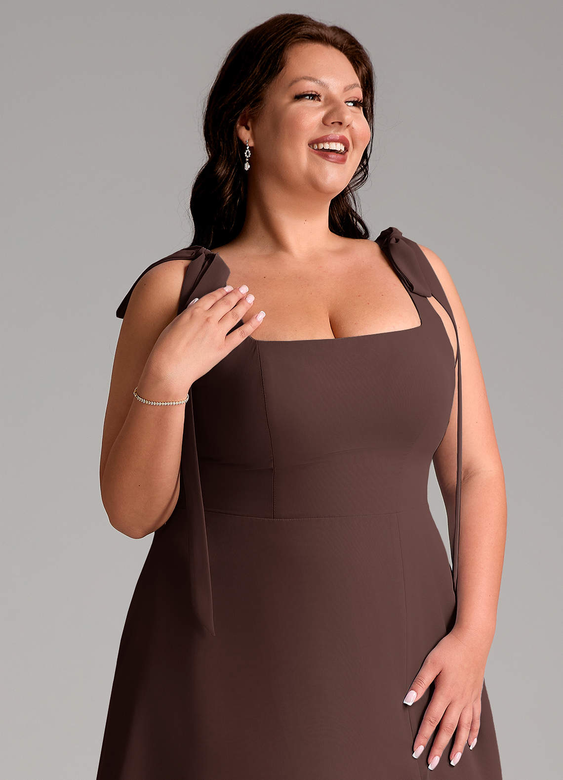 Azazie Debra Bridesmaid Dresses Ganache A-Line with Pockets Chiffon Convertible Dress image5