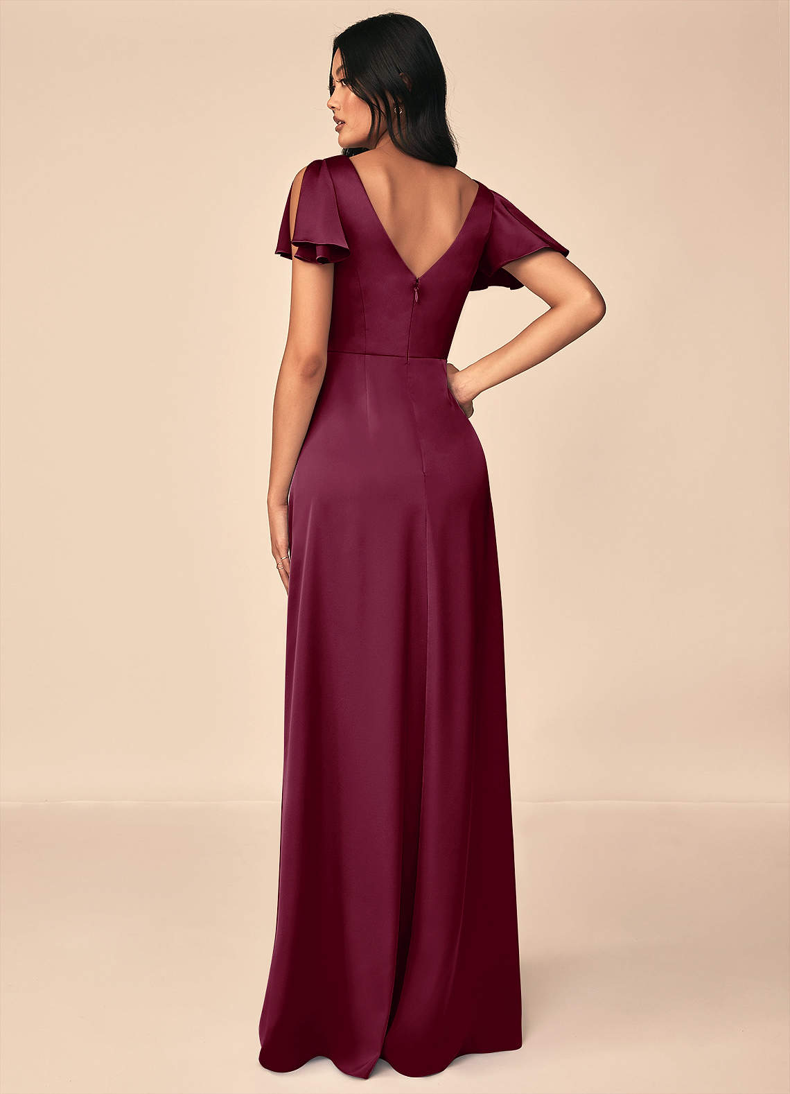 Azazie Soren Bridesmaid Dresses Mulberry A-Line Pleated Stretch Satin Dress image1