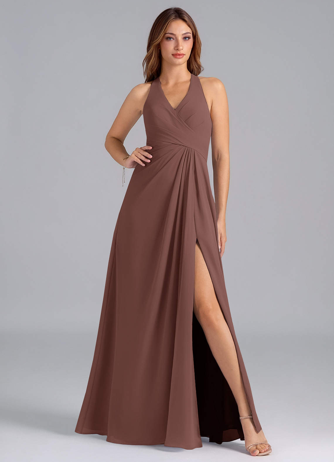 Azazie Dorota Vestidos de madrinha de casamento Vestido Café Expresso de Chiffon de Linha A com Plissado image1
