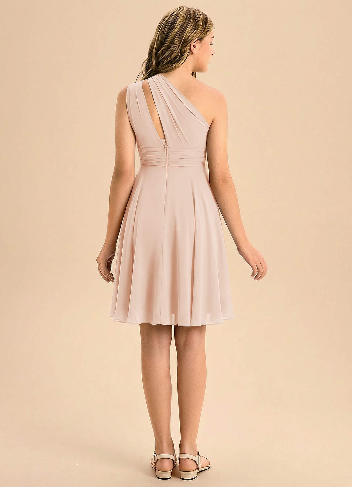 Azazie Charlize Junior English Rose A-Line Pleated Chiffon Dress image1