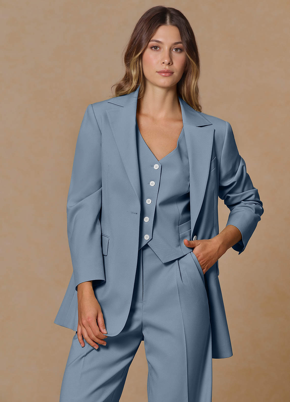 front Rowan Staubblau Performance-Blazer mit raffiniertem Webmuster